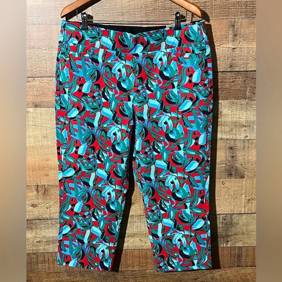 🌻 Soft Surroundings Capri Women’s size Petite XL(18) Red Aqua Artsy Colorful - Picture 1 of 8